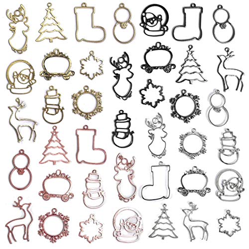 OBSEDE 40Pcs Hollow Mold Pendants Christmas Tree Snowflake Snowman Elk Frames Charms DIY Crafts Molds for Resin Jewelry Necklace Making