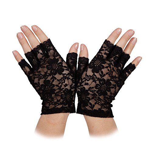 Wicked Costumes Ladies Black Lace Fingerless Gloves - Fancy Dress Accessory