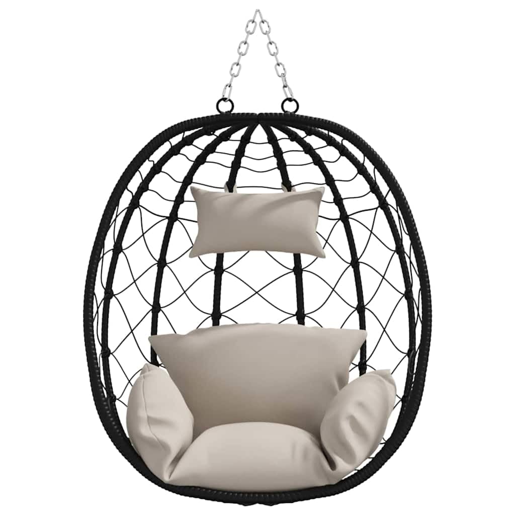 Wiszący fotel jajeczny w kolorze szarobrązowym (taupe), 91,5 x 54,5 x 107 cm, wykonany z polirattanu ze składanym wzorem, do salonu, na balkon lub do ogrodu
