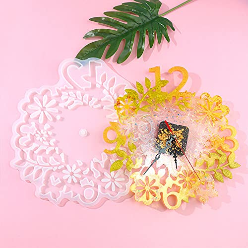 Wingsight Resin Flower Clock Silicone Molds With Clock Movement Accessories, Diy Clock Epoxy Silicone Resin Molds Arabic Numeral Clock Mold, Craft Home Decoration Casting Tools (Small) #TOP2