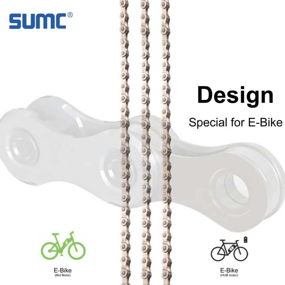 Chaîne de vélo eBike SUMC E10, E11, E12 pour 10, 11, 12 vitesses QuickLink 136 maillons, 1/2" x 11/128", anti-rouille, compatible Shimano, SRAM... renforcé (E10)