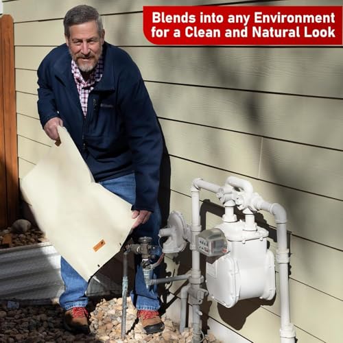 Image of Redford Supply Pro Outdoor Backflow Preventer Insulation Cover for Winter Pipe Freeze Protection, Multi-use Waterproof Pouch for Water Sprinkler Valve Box, Meter or Controller (28 inchW x 20 inchH, Beige)