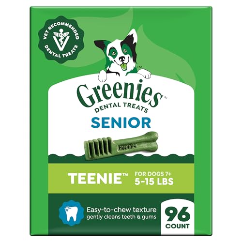 Greenies Dental Treats for Dogs Veterinarian-Recommended Aging Care Adult Natural Dental Dog Treats Teenie Size 27 oz. Pack 96 Count