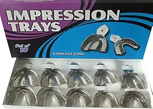ADDLER DENTAL IMPRESSION TRAY RIM LOCK STAINLESS STEEL PERFORATED DENTULOUS. SET OF 10.