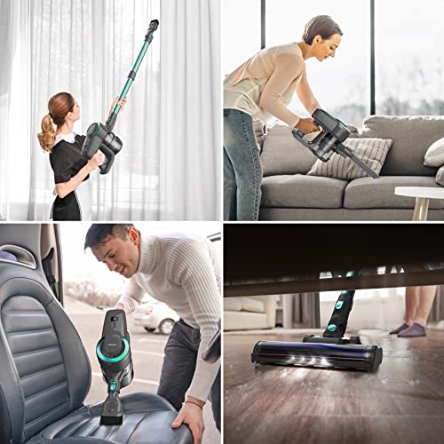Akku Staubsauger, 25000Pa/175W/50Min Staubsauger Kabellos, Anti-Tangle-Bürste und Selbststehend, Ultraleichter Handstaubsauger akku vacuum cleaner Stielstaubsauger für Teppichen, Hartboden, Tierhaare