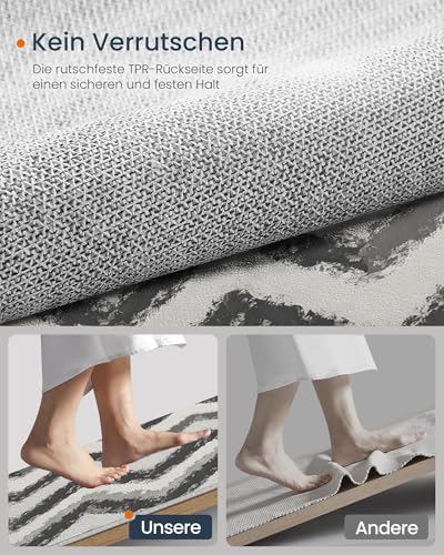 Tapis rond gris 80cm lavable et antidérapant à rayures pour salon