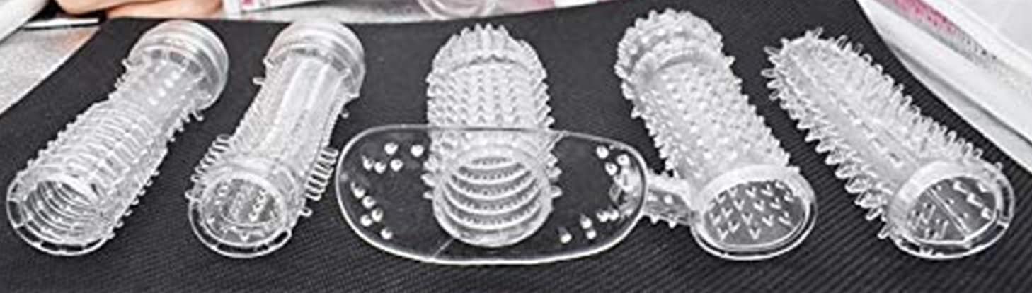 Transparent New Threaded mace Condom Male Condom Adult Lock fine Ring Extended Sleeve Crystal Sleeve (Medium)