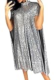 EFOFEI Damen Sexy Kleid Kleider Taille Abnehmen Party Kleider Langarm Pailletten Kleid Silber S