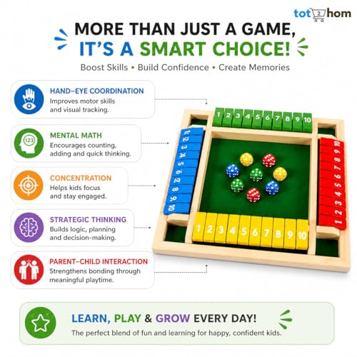 Image of Wooden Shut The Box Game | 4 Player Family Board Game | Math & Strategy Learning Toy for Kids & Adults | Screen-Free Family Fun
