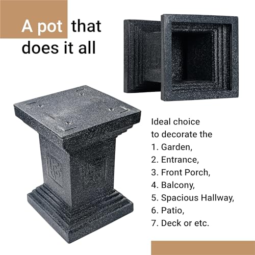 Kuber Industries 16-Inch Roto Mould German Polymer Extra Large Big Size Tulsi Flower Pot | Indoor/Outdoor Tree Gamla Planter for Living Room, Resorts, Hotels, Terrace & Garden | Marble Tulsi - Black