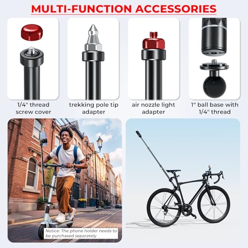 VAZESWIN Aluminum Alloy Motorcycle Camera Mount Kit for GoPro Insta360 DJI, 360° Rotating Heavy-Duty Bike Handlebar Anti-Theft Clamp Mount with Extendable Selfie Stick for Motorcycle Bike ATV UTV