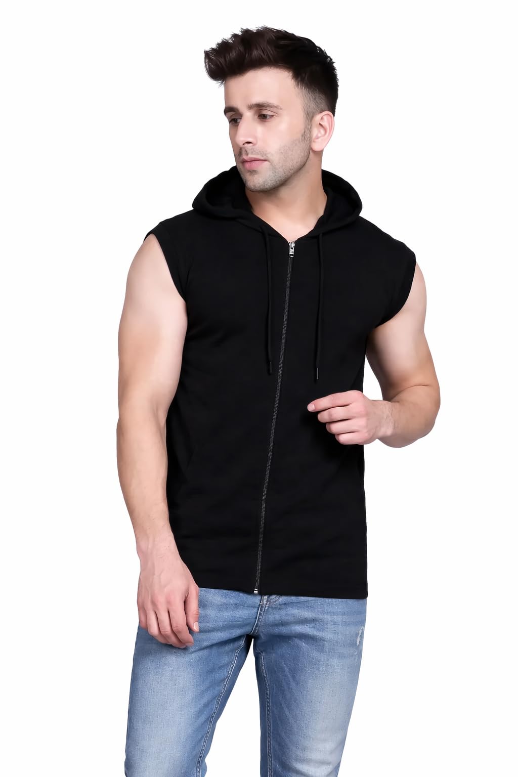 Hooded Neck Sleeveless Casual Men's T-Shirt-image-16