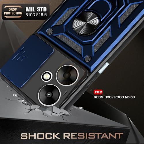 Image of Armor Bumper Back Cover Case for Redmi 13C 5G / Poco M6 5G Rotating Camera Cover, Ring Holder & Kickstand | Heavy Duty & 360 Degree Protection Redmi 13C 5G / Poco M6 5G Back Cover (Blue)