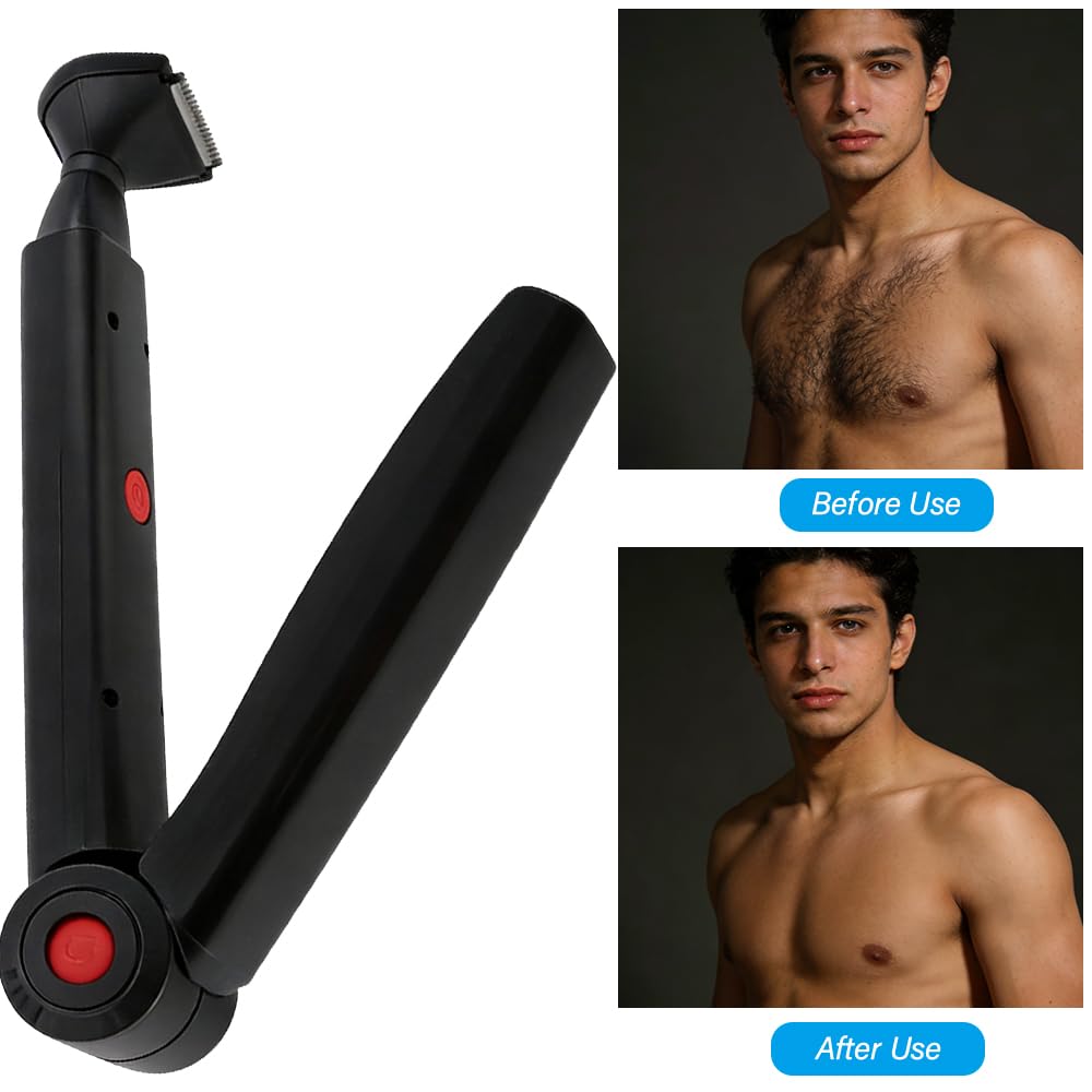 Rückenrasierer Herren, Verstellbare Körperrasierer Herren mit Doppelmesserkopf und Ergonomischer Armverlängerung, USB Rückenrasierer Elektrisch für Rücken, Brust und Schultern