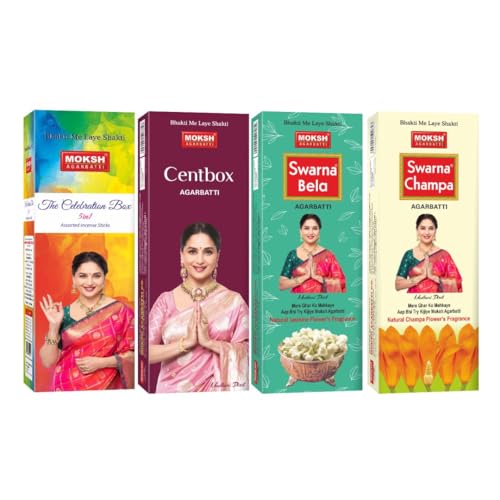Image of Moksh Agarbatti Combo Pack of 4 - Natural Champa, Centbox, Natural Jasmine & 5-in-1 Assorted Fragrances - Made with Charcoal Powder, Sawdust, Bamboo Stick & Perfume - for Puja, Meditation & Rituals