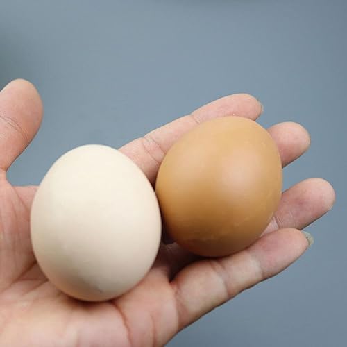 Miniatura 5 de HOMSFOU Huevos falsos 2 piezas de huevos de gallina realistas, huevos artificiales de plástico, modelo de alimentos realistas para cocina,