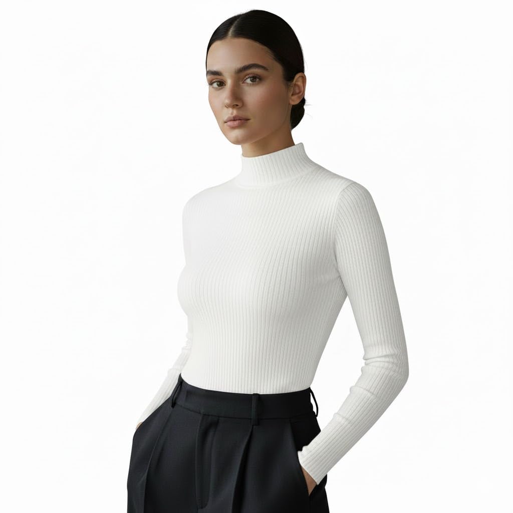 srisaras Black and White Women’s Trendy High-Neck Top - Soft, Sleek, and Stylish-picture-24