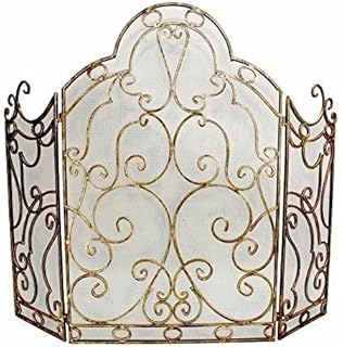 CAZARU Fireplace Screens 3-Panel Fireplace Screen - Mesh Back - Light Burnished Gold Fireplace Screen Flat Fireplace Screens Decorative