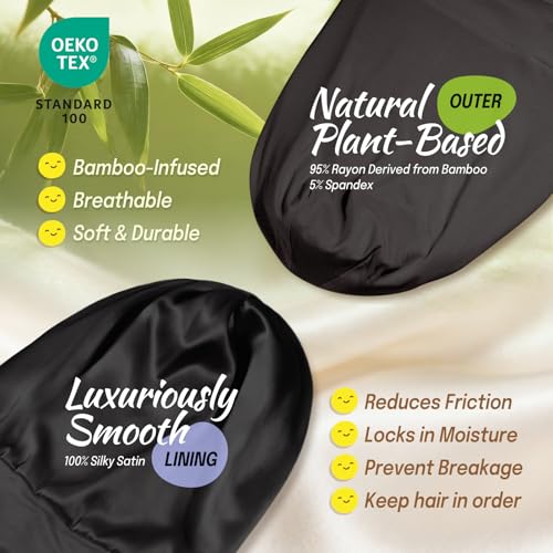 Fittia Baby Satin Bonnets for Sleeping: Adjustable for Toddler 6-18 Months, Silky Smooth for Frizzy Curly Hair, Breathable Black