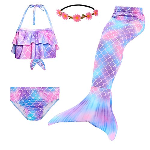 Mermaid Tails,Mermaid Tails for Swimming Girls Swimsuit Princess Bikini Set Bathing Suit Swimmable Costume (No Monofin)