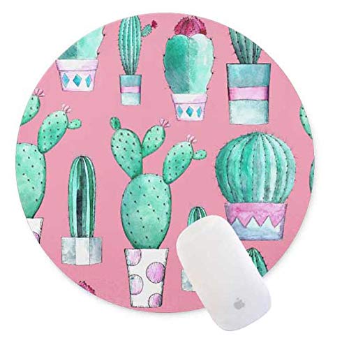 QJ CMJ Cartoon Cactus Round Mouse pad Gaming Mouse Pad Rubber Round Mouse Mat（7.87inchx7.87inch）