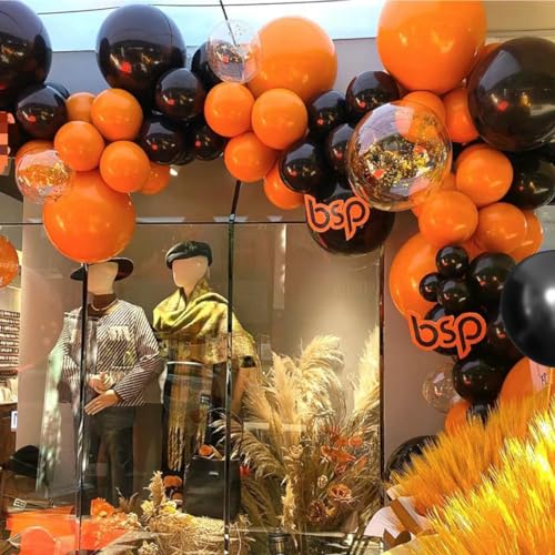Image of MEBAY Orange Black White and Metallic Silver Balloons Garland Arch Kit, 146 Pcs Latex Balloons with Confetti for Birthday Party Graduation Father's Day Anniversary Bachelorette Party Decoration