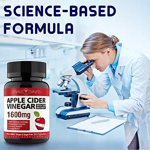 Garcinia Cambogia Extract Capsules, Apple Cider Vinegar Capsules With Mother, High Potency - For Energy Levels, Improves Immunity, Boosts Metabolism, Vegan, Non-Gmo, Gluten & Sugar Free, 90 Capsules #TOP6