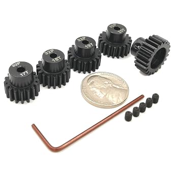 32P Hardened Pinion Gear Set 1/8 inch Hole 17T 18T 19T 20T 21T with Hex Key (Compatible with 0.8 Metric Pitch)
