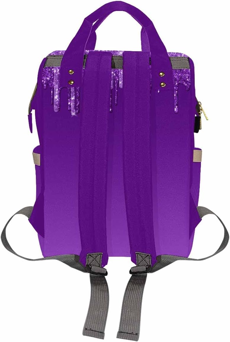 InterestPrint Personalized Nursing Bags with Name Custom Purple Glitter Diaper Bag Customized Mommy Nappy Bag Fashion Shoulder Bag Large Travel Back Pack for Women Men
