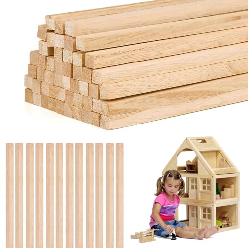 58 Pezzi Listelli in Legnos, Bastoncini in Legno Naturale Quadrati,
