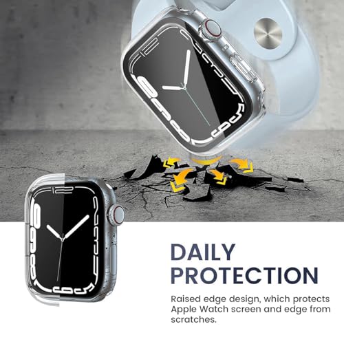 Image of HANKN 2 Pack Compatible with Apple Watch Series 6 5 4 Se 44mm Tempered Glass Screen Protector, Plated Hard PC Cover Full Coverage Shockproof Iwatch Bumper (44mm, Clear+Clear)