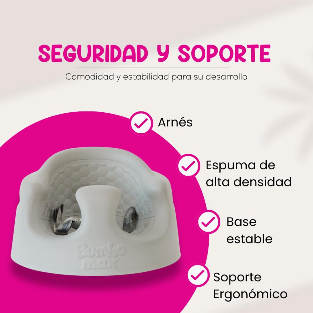 BUMBO | Floor Seat Max Asiento de Suelo para Bebé XL - Diseño Ergonómico, Fácil de Limpiar, con Arnés de Seguridad - Cómodo y Seguro - Asiento de Apoyo para Bebés de 3 a 12 Meses - Color Cool Grey