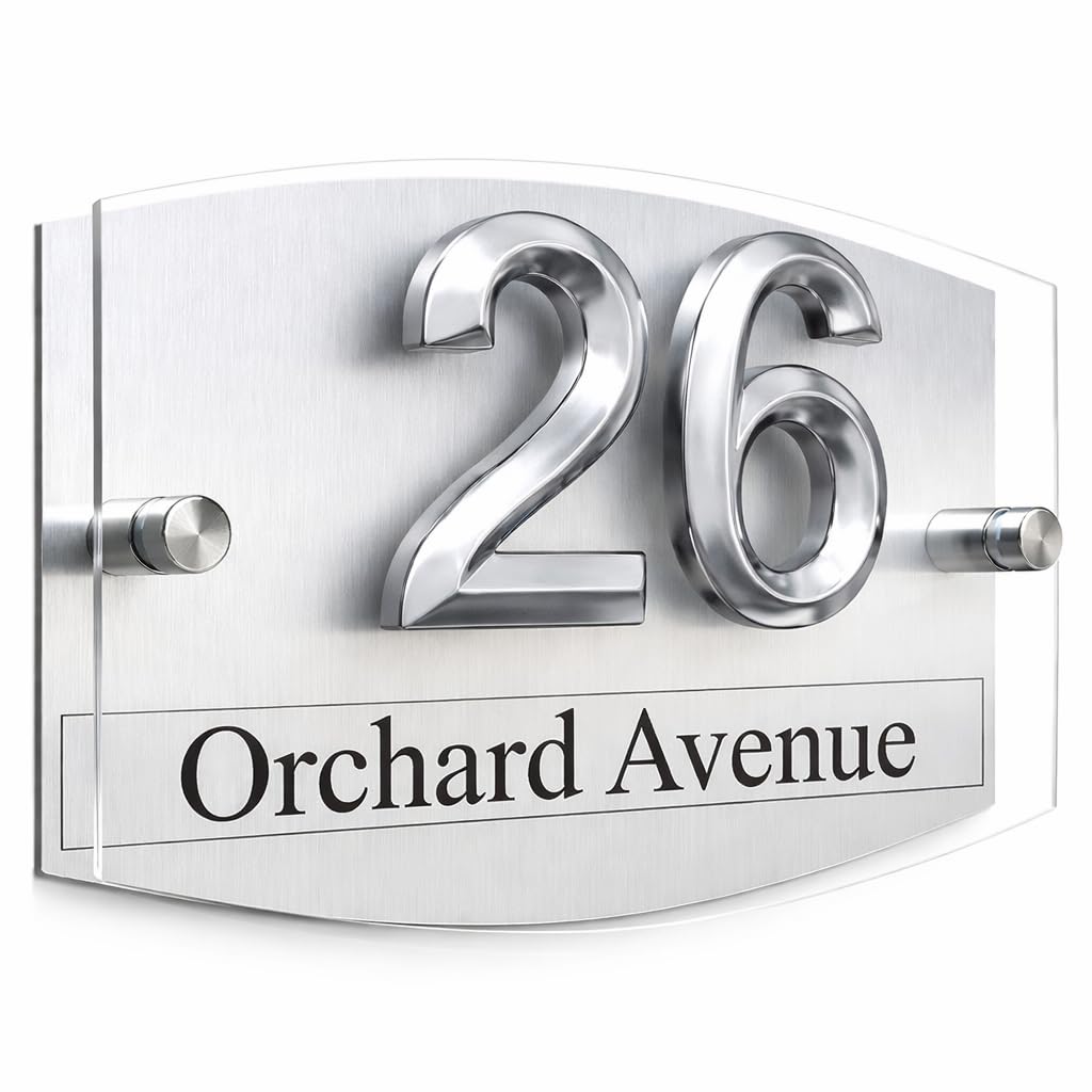 3D House Numbers Plaques Door Numbers Street Names Outdoor Signs 3D Numbers Customised Dual Layer Plaque (3D SILVER NUMBERS)