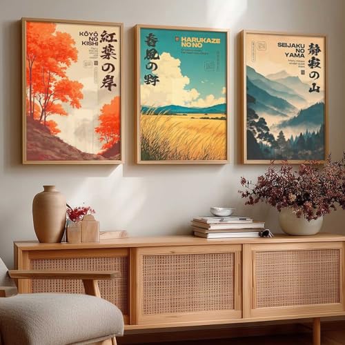 Image of kotart Japan City View Wall Framed Posters | Japanese City View Aesthetic Framed Poster for Living Room Bedroom Gaming Room Studio Wall Decor Set Of 3 (14x20 Inch)