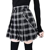 【EINFACHES DESIGN】: Dehnbarer Stoff für eine bequeme Passform / Skaterrock mit hoher Taille und feiner Kette als Dekoration / Doppelnaht am unteren Saum. Der Innensaum mit feinen Spitzen. Klassisches kariertes Tartanmuster.