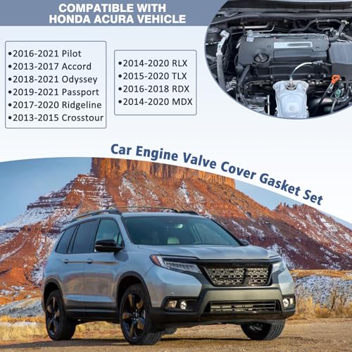 Image of Valve Cover Gasket with Spark Plug Tube Seals Compatible with Honda Acura Vehicle Accord Crosstour Odyssey Passport Pilot Ridgeline MDX RDX RLX TLX 2013-2021, Replace#0362072