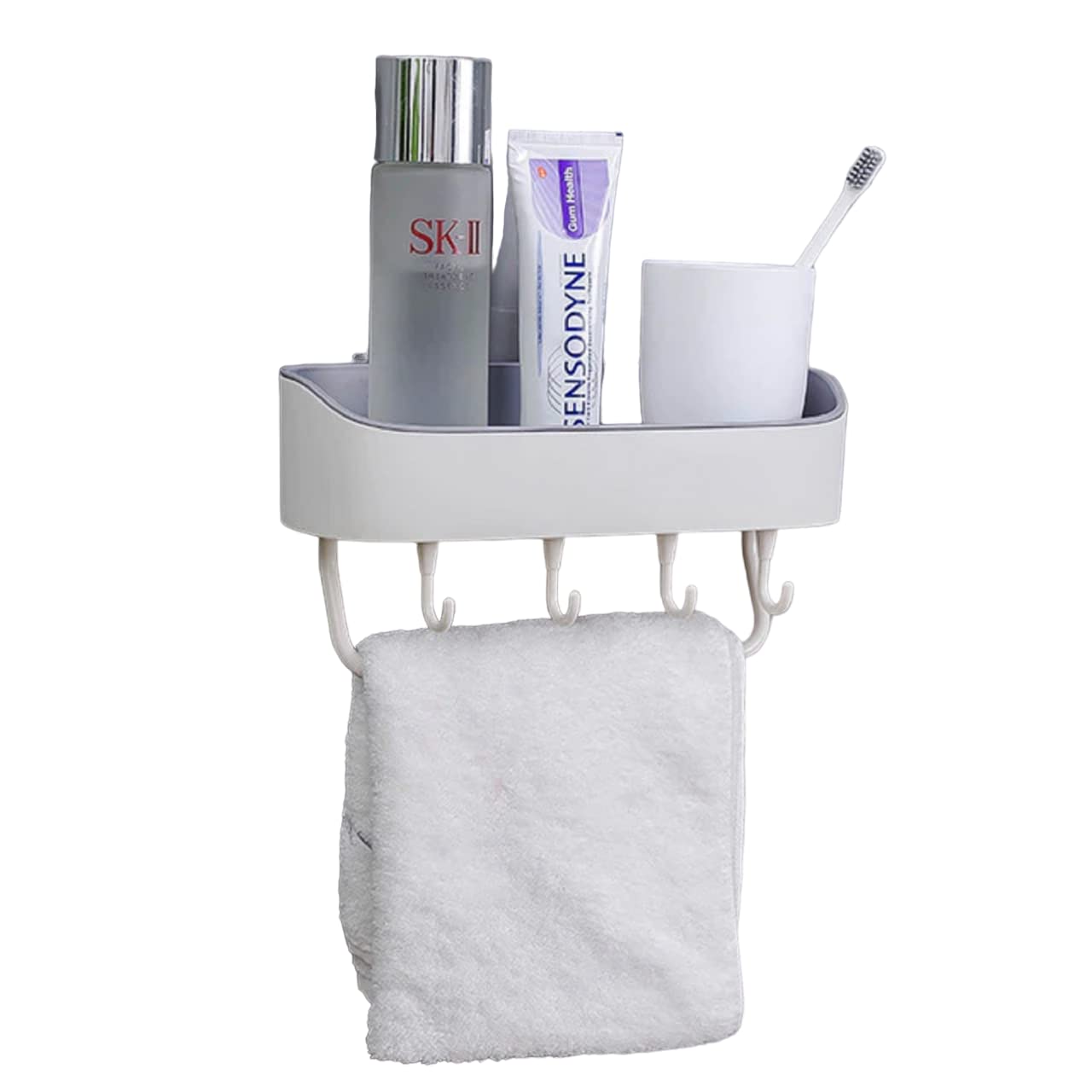 AUGEN Wall-Mounted Storage Rack, Floating Shelves for Wall,Shower Caddy Basket Shelf with Hooks, No Drilling, Suitable for Kitchen, Bathroom, Toilet MultiFunctional Plastic Storage Rack (White) (B0BT21PCNV) Amazon Price History, Amazon Price Tracker