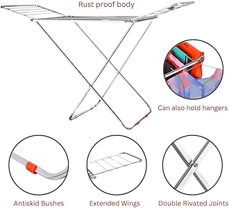 LiMETRO STEEL Stainless Steel Foldable Cloth Dryer Stand Double Rack Cloth Stands for Drying Clothes Steel (Cross)