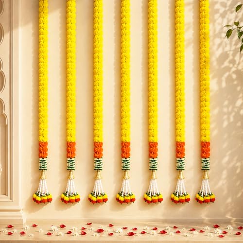 LoveNspire Marigold Strings and Jhoomar Decor with Strings, Mehndi Decoration, Wedding Garland, Flowers Decorations, Diwali Backdrop, Puja Garlands, Chandelier