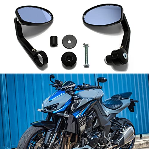Image of Black Universal Motorcycle Rearview Mirrors 7 /8 inch Bar End For Cafe Racer Bobber Cruiser (Black-Oval)