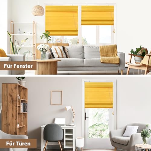 Victoria M. Bambus Raffrollo Sonnenschutz Sichtschutz Rollo Seitenzugrollo, für Fenster und Türen, Blickdicht, 110 x 220 cm, Bambus – Ansicht 3