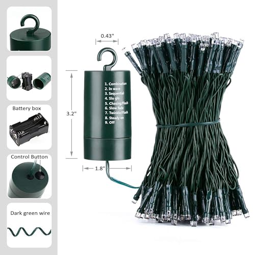 Joomer Battery Christmas Lights, 66ft 200LED Fairy Lights Battery Operated Timer 8 Modes Waterproof for Outdoor Home Garden Party Holiday Christmas Trees Decoration (Red Green) by Joomer - Image 6