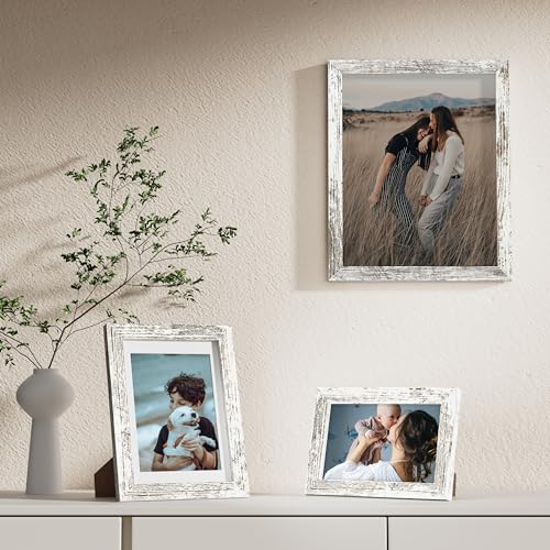 Image of Vittanly Picture Frames Set of 10, Picture Frames Collage Wall Decor with Two 8x10, Four 5x7, and Four 4x6 Photo Frames, Gallery Wall Frame Set for Wall or Tabletop Display, Distressed White