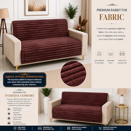 Image of Homerz Premium Rabbit Fur Sofa Cover with Anti-Skid Backing, Soft Plush Fabric Sofa Protector for Living Room Furniture (Pink, 2 Seater, Seat Cover with Backrest)
