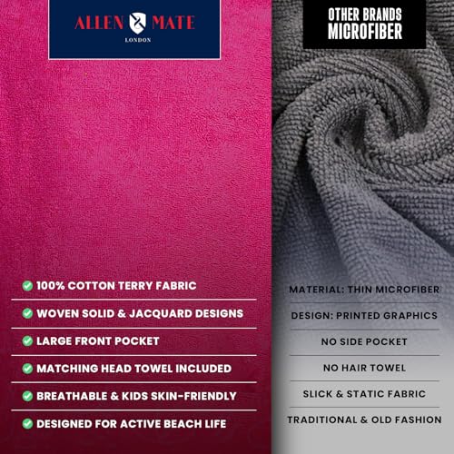 Image of ALLEN & MATE Kids Surf Poncho Towel Robe, Hooded Changing Robe, 6-13 Years