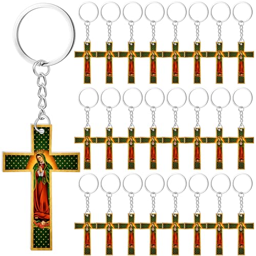 Nosiny 50 Pcs Our Lady of Guadalupe Cross Keychains Recuerdos De Bautizo
