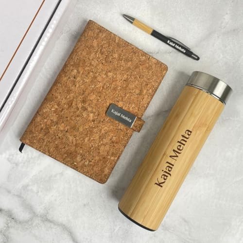 Image of Giftana 3 in 1 Personalized Diary, Pen & 500ml Bottle Gift Set (Beige)