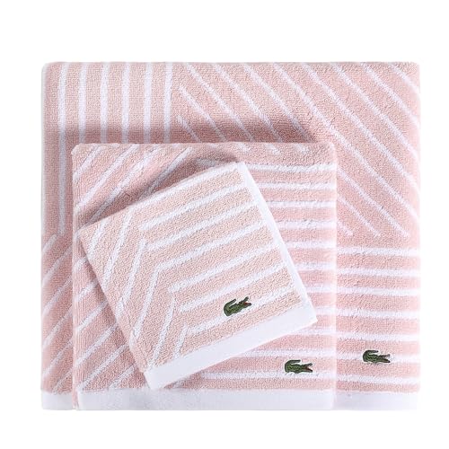 Lacoste Guethary Striped 100% Cotton 6-Piece Towel Set, Light Pink