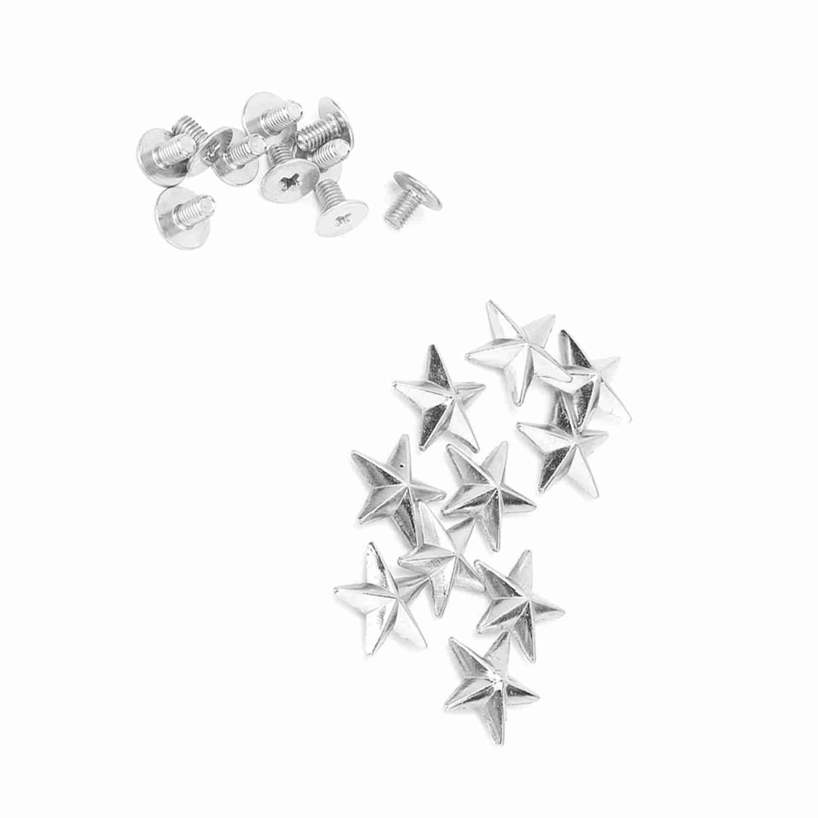 200 stuks klinknagels van ster, 10 mm, stervormige klauwspijkers voor lederwaren, metaal, punk, klinknagels voor doe-het-zelf, decoratie van tassen, hoeden en kleding (zilver