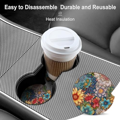4PCS Posavasos para Autos - Diseño Floral Colorido miniatura 4